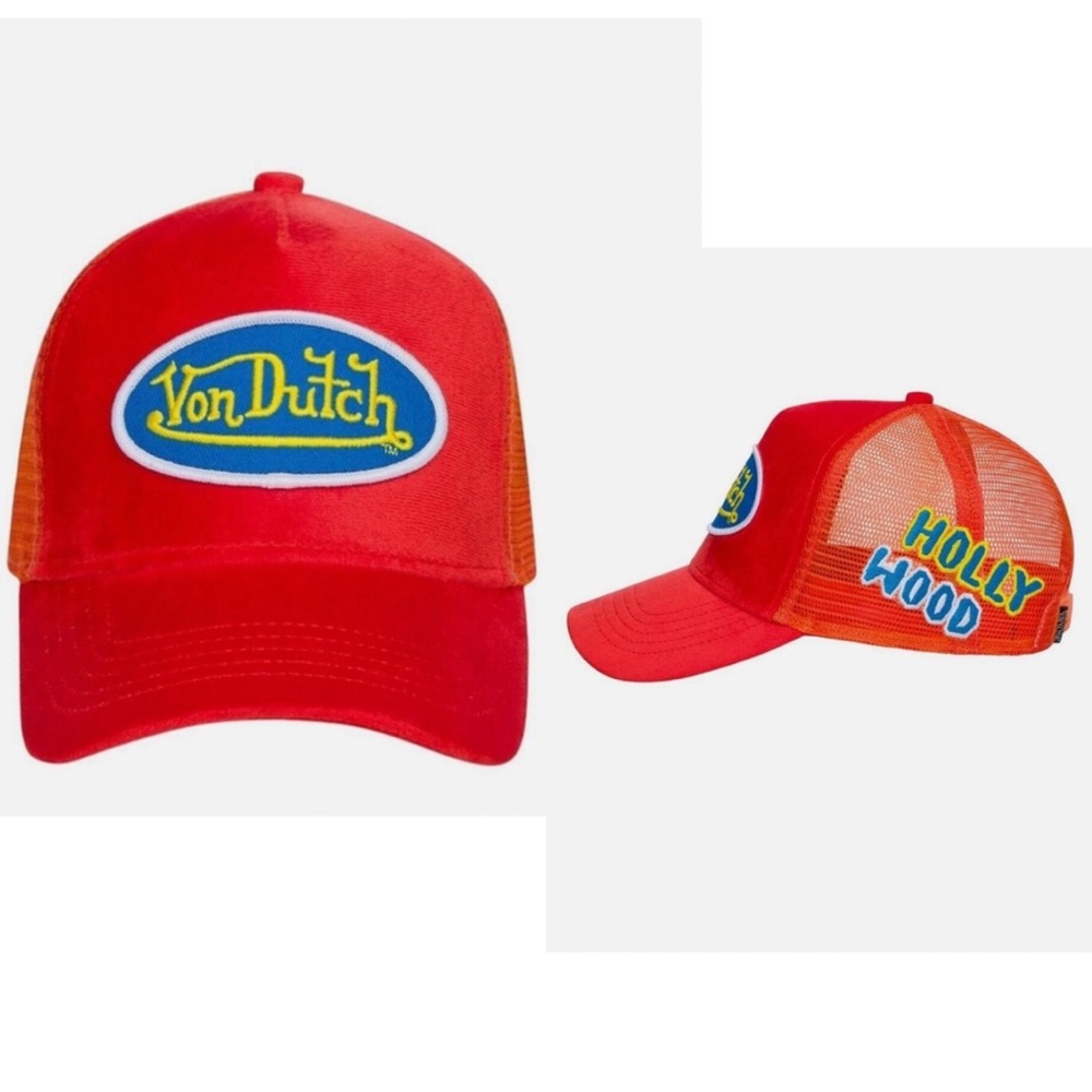 Von Dutch | Velour Orange Holly Wood Trucker Hat Authentic | Unisex